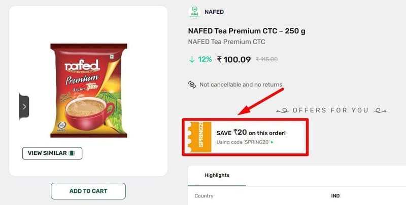 🔥  NAFED Tea Premium CTC – 250 gm @ ₹80