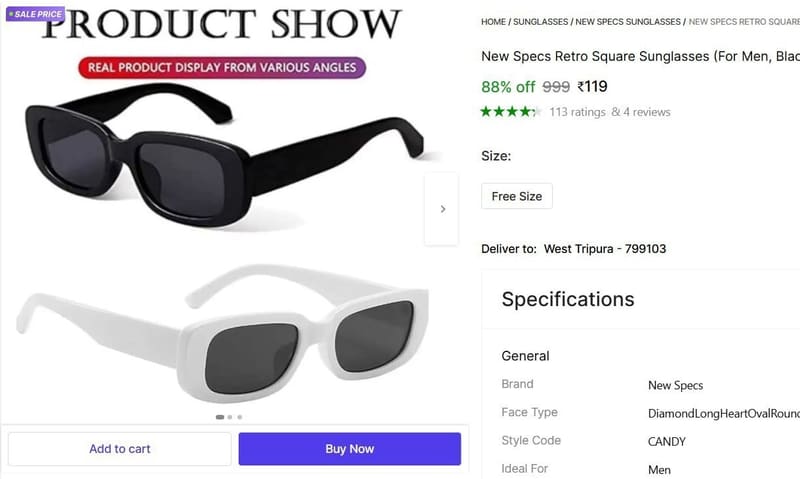 🔥  Retro Square Sunglasses @ ₹119