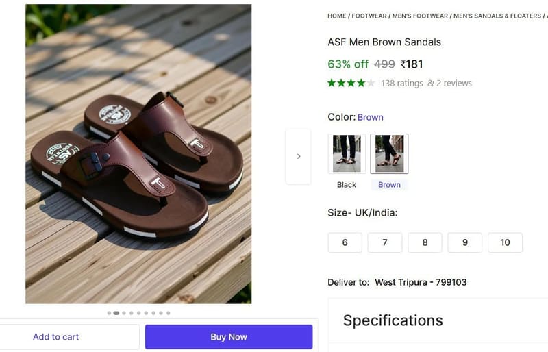 🔥  Men's Brown Sandals @ ₹181