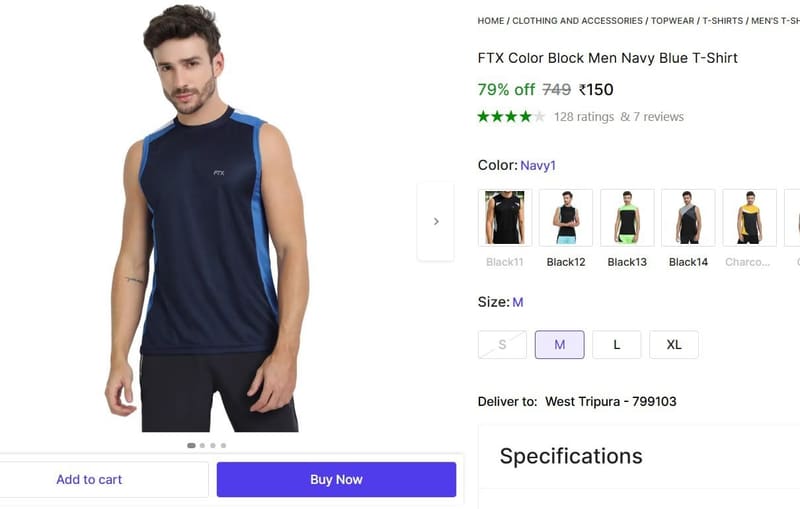 🔥  Color Block Men Navy Blue T-Shirt @ ₹150
