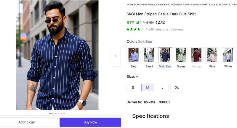 🔥  Men Striped Casual Dark Blue Shirt @ ₹272