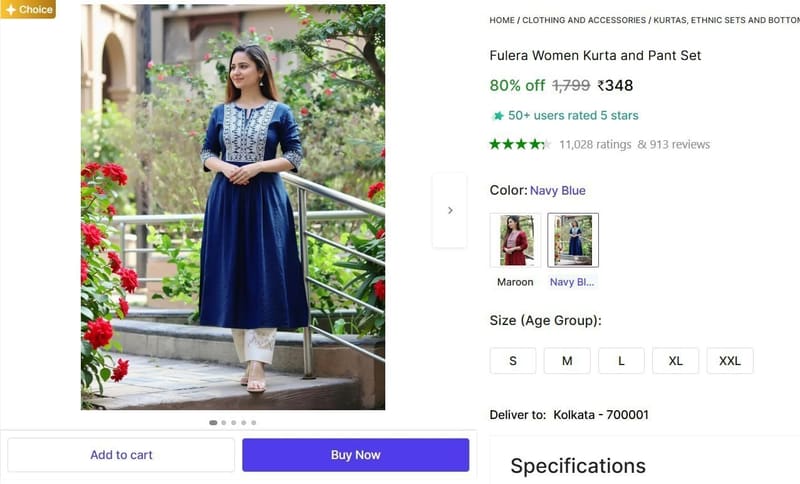🔥  Women Kurta and Pant Set @ ₹348