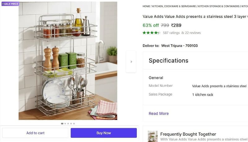 🔥  3 Layer Containers Kitchen Rack (Steel) @ ₹289