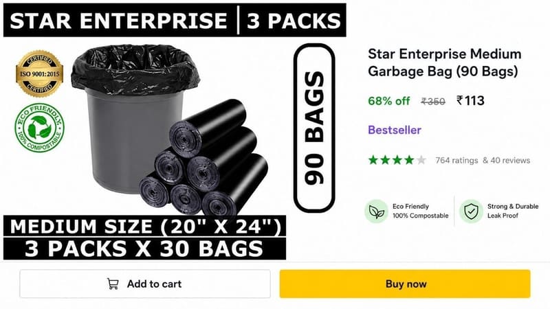💥 Garbage Bag (90 Bags) @ ₹113