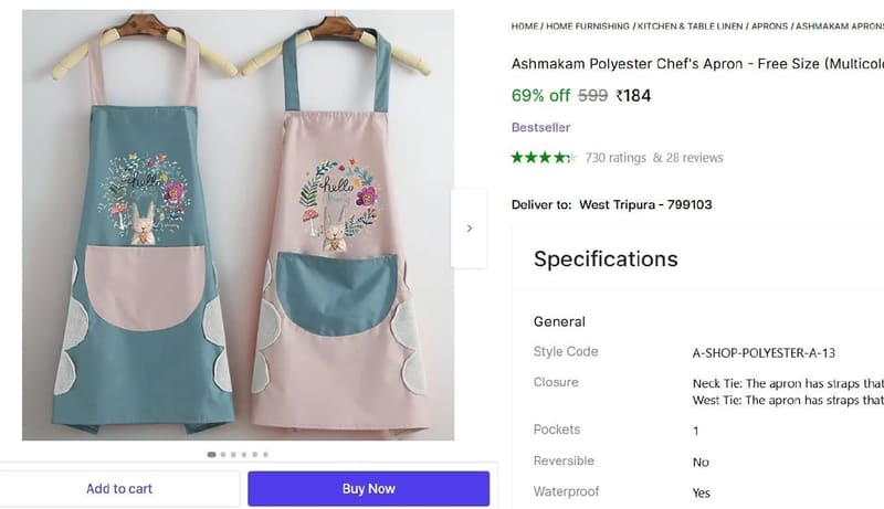 🔥  Polyester Chef's Apron - Free Size (Pack of 2) @ ₹184