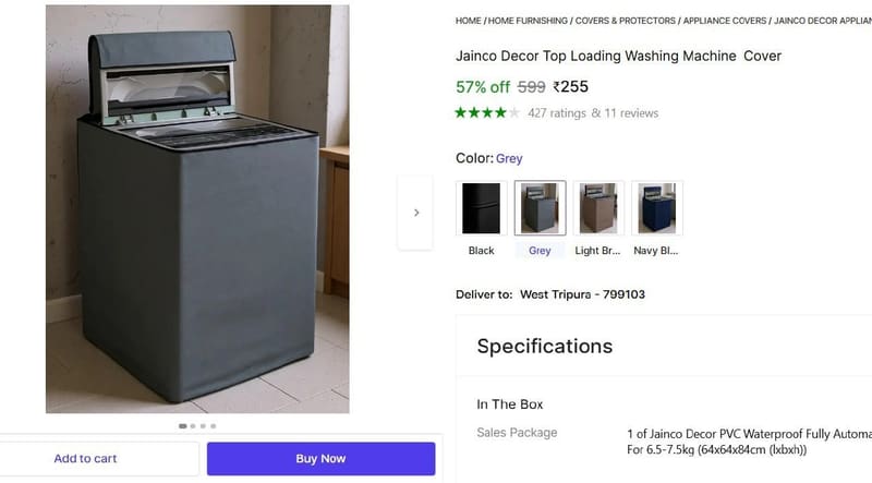 🔥  Top Loading Washing Machine Cover @ ₹255