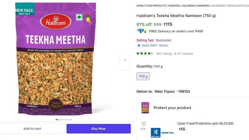 🔥  Haldiram's Teekha Meetha Namkeen (750 g) @ ₹115