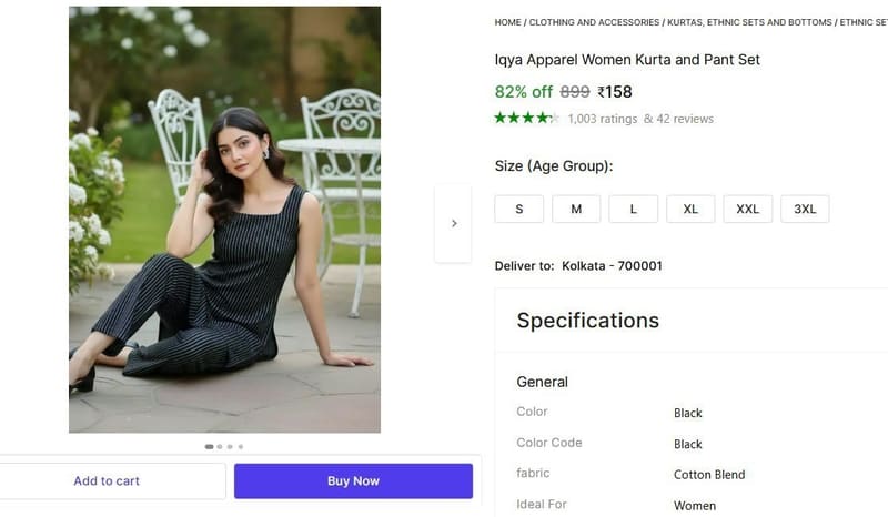 🔥  Women's Kurta and Pant Set @ ₹158