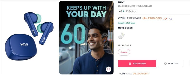 Myntra | MIVI Sync Only At Rs. 649 + Bank Offers!! Use Coupon Code: MIVI19 To get extra 19 %Off