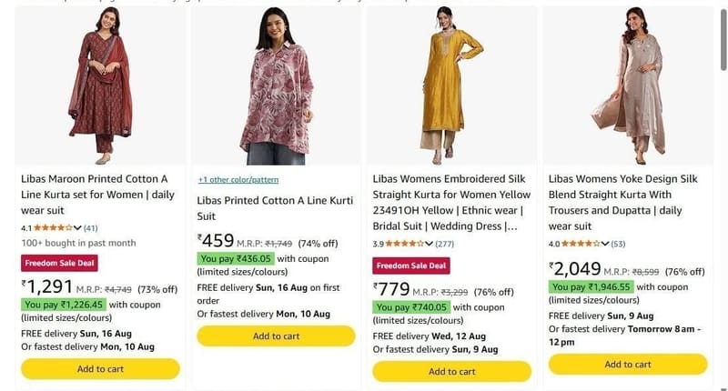 Amazon Grab Up To 85% OFF on Libas Women's Suit Sets + Apply Coupon