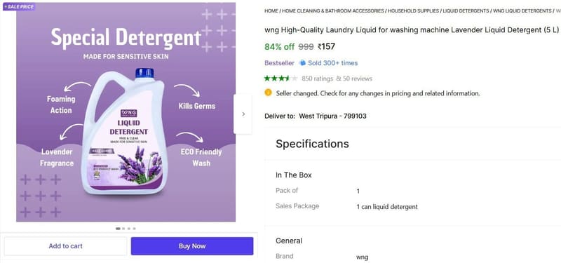 🔥  Liquid Detergent (5 L) @ ₹157