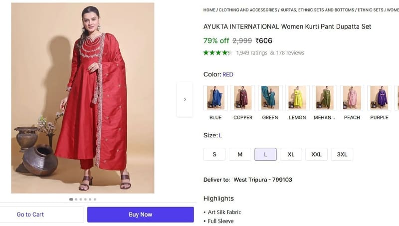 🔥  Women Kurti Pant Dupatta Set @ ₹606