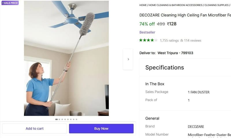🔥  100inch ExtensionPole Wet and Dry Duster @ ₹128