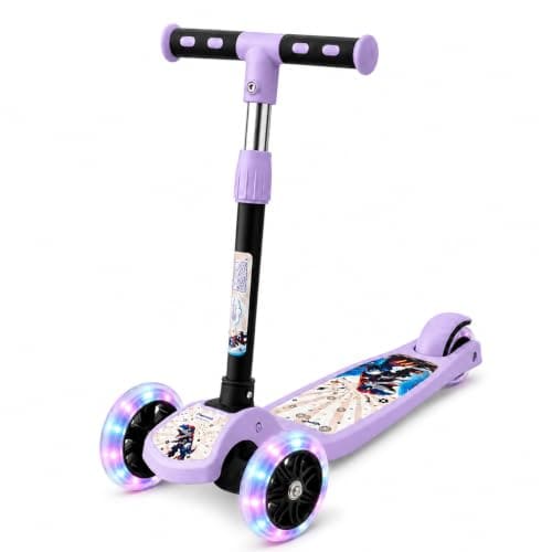 🛍️ KOXTONS Kids Scooter Baby Dino with LED Wheels, Kick for Kids with Adjustable Foldable Design, Skating Style Alternative to Cycle, Ideal Up to 50 Kg,Purple