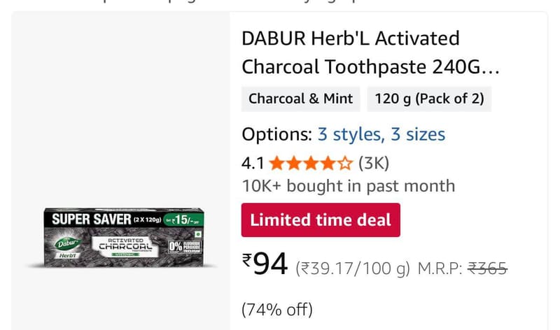 Upto 74% Off On Dabur Toothpaste.