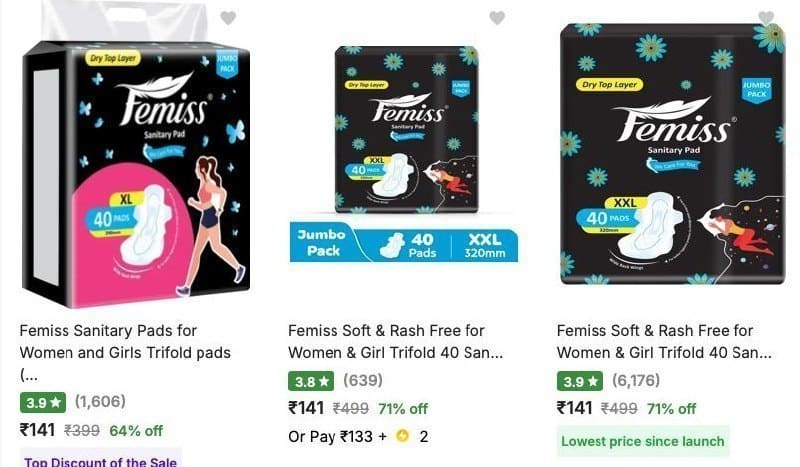 Flipkart | Up to 72% OFF - Femiss Sanitary Pad