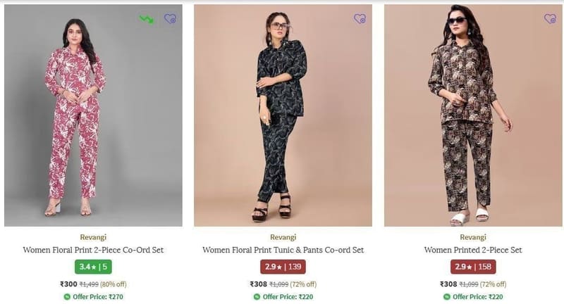 Ajio | Upto 80% Off on Co-Ord Sets Starting  just ₹300