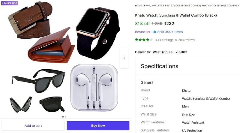 🔥  Watch, Sunglass & Wallet Combo @ ₹232