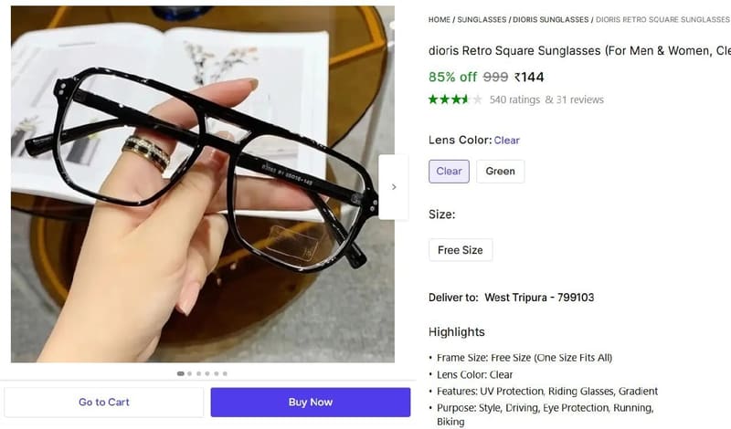 🔥  Retro Square Sunglasses @ ₹144