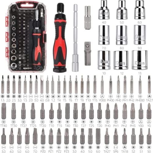 🛍️ Amazon Basics 73-Piece Magnetic Ratchet Wrench And Screwdriver Set, 8 X 4.6 X 1.3 Inch - Multicolor