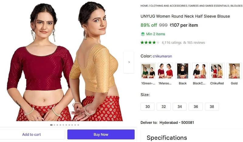 Shopsy |  Women Round Neck Half Sleeve Blouse @ ₹107