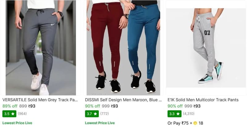 Shopsy |   Men's Trackpants Starts at ₹93