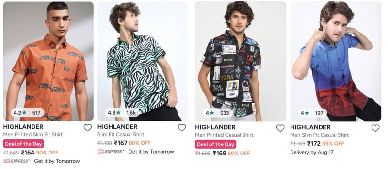 Myntra Loot : Highlander Men Shirts Starts @164.