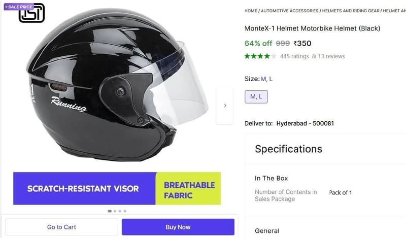 🔥  Helmet (Black) @ ₹350