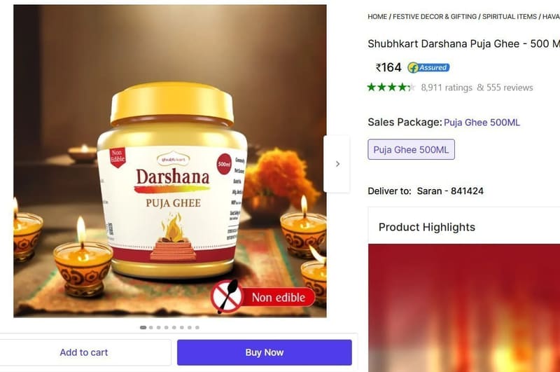 🔥  Shubhkart Darshana Puja Ghee - 500 ML @ ₹164