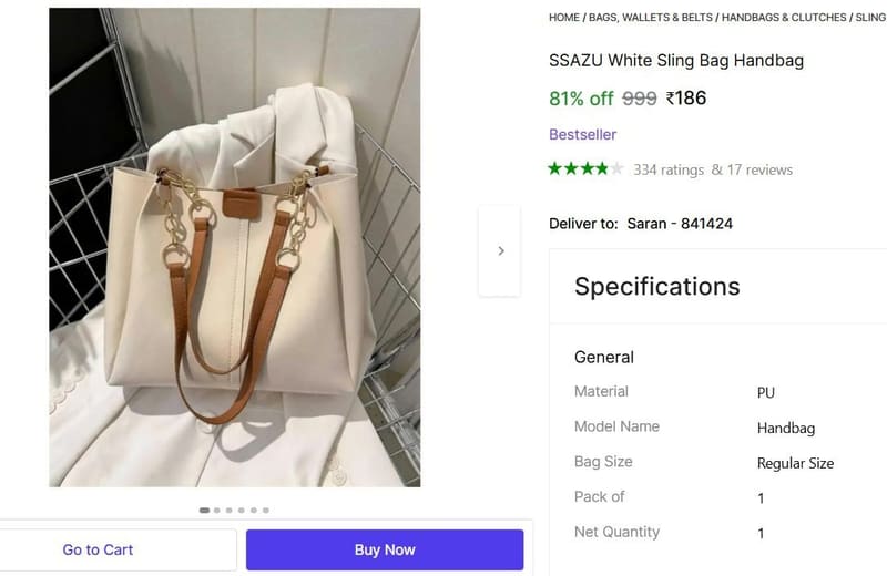 🔥  Sling Bag Handbag @ ₹186