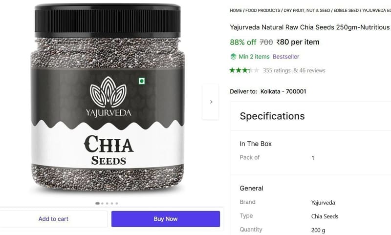 Shopsy |   Chia Seeds, 250gm @ ₹80