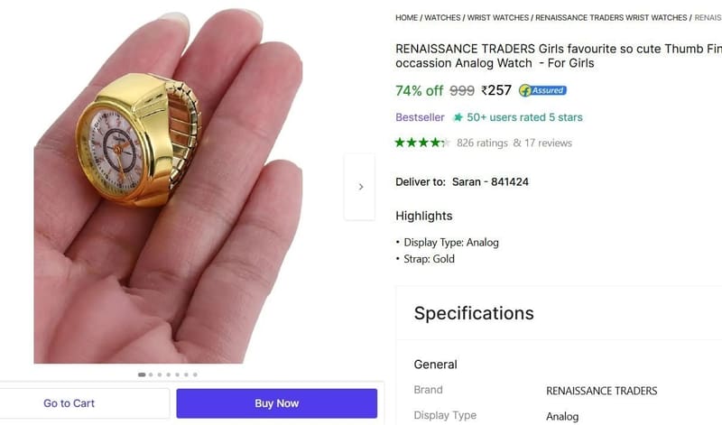 🔥  Thumb Finger Ring Adjustable Watch @ ₹257