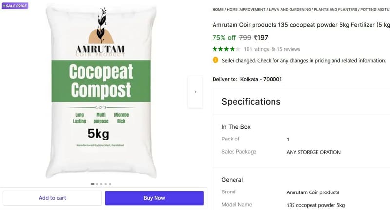 🔥  Cocopeat Powder 5kg @ ₹197