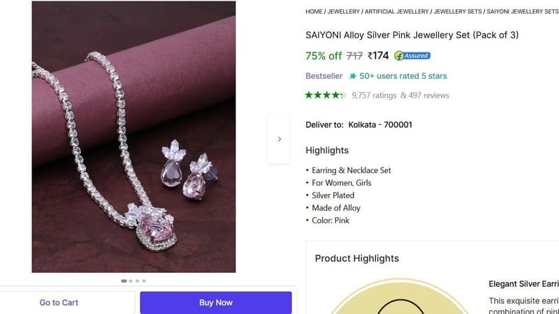 🔥  Alloy Silver Pink Jewellery Set @ ₹174