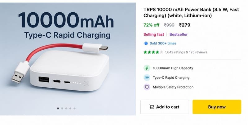 🔥 10000mAh Power Bank @ ₹279