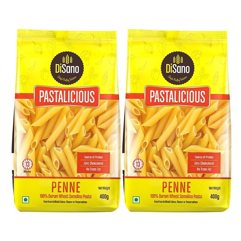 DiSano Penne Pasta 400 gm (Pack of 2), Healthy Pasta, Made w...