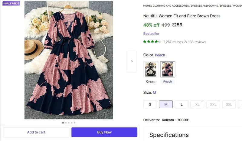 🔥  Women Fit and Flare Brown Dress @ ₹256