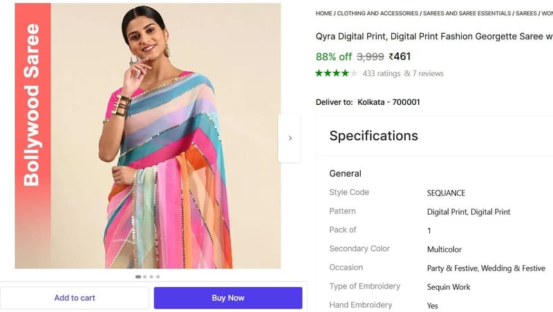 🔥  Digital Print Fashion Georgette Saree with Unstitched Blouse @ ₹461