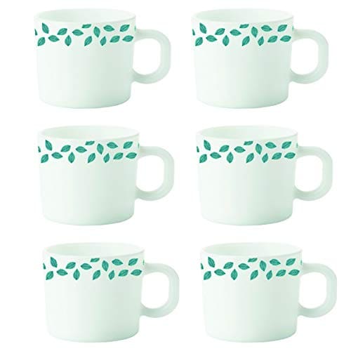 Borosil Larah Blue Leaves Opalware Cup Set (White, 100 Ml) -...