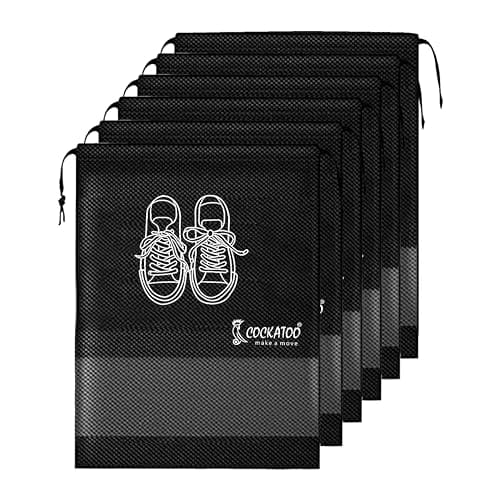 🛍️ Cockatoo Shoe Bag for Travel Bag for Men & Women, Shoe Cover for Storage at Home Gym Reusable Travelling Accessories, Organizer Pouch Footwear Bags for Travelling-Pack of 6(13 x 17.32 Inch)
