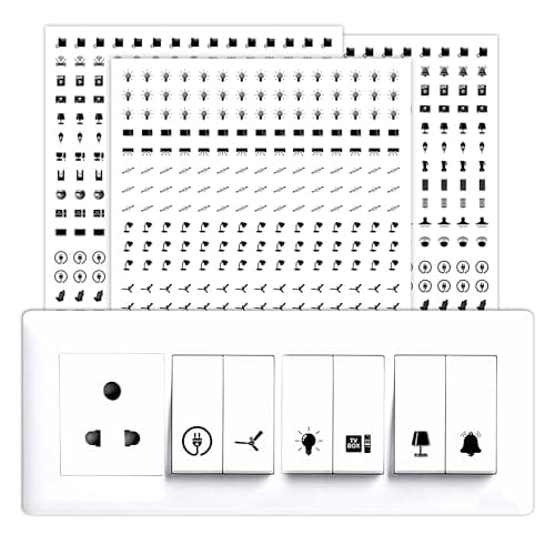 🛍️ Trueflair Stickers for Switch Board for Home Wall Switches, Contain All Common Switch Stickers (Transparent Black & White)