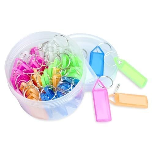 🛍️ Key Tags Labels, 50 Piece Multicolour Tags Plastic Multicolor Assorted Keychain with Both Side ID Label and Split Ring for Office, Home Key
