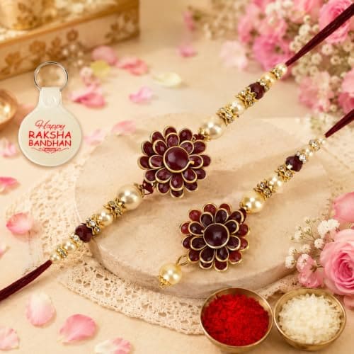 🛍️ Riddhika Ventures Elegant Traditional Gold Plated Bhaiya Bhabhi Rakhi Set with Roli Chawal and Greeting Card || Traditional Rakhi Set of 2 & Festive Gift (B2B2K)
