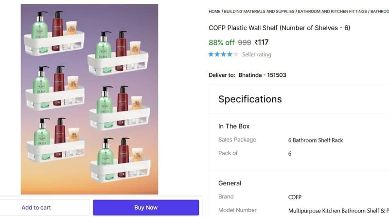 🔥  6 Bathroom Shelf Rack @ ₹117