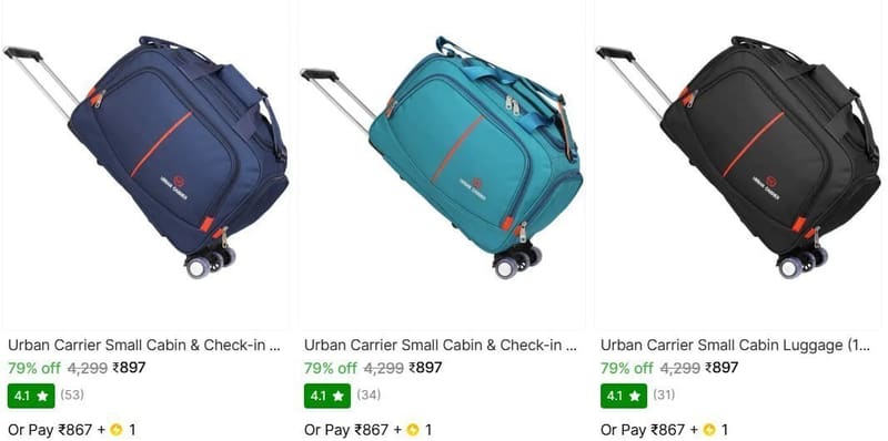 🔥  3 Wheels - Medium Cabin Check-In Luggage Trolley Bags @ ₹897