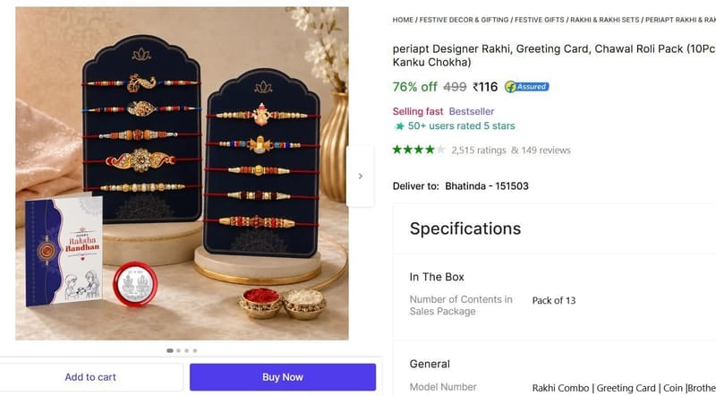 🔥  Rakhi Combo, 10 Pcs @ ₹116