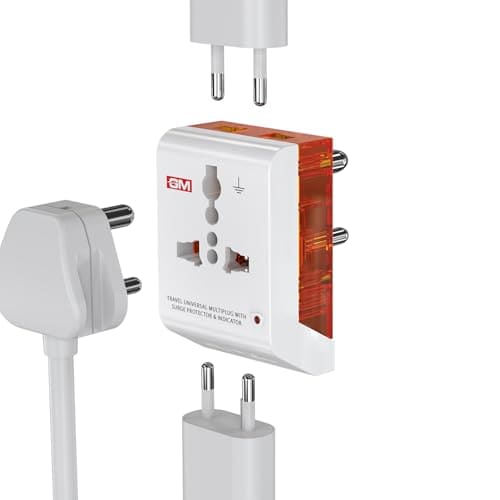 🛍️ GM 3012 3-Pin Universal Multi Plug Fast Charging Travel Adapter | All-in-1 Worldwide Travel Adapter | Surge Protector | LED Indicator | Compact Design | Supports 150+ Countries | Safety Shutter