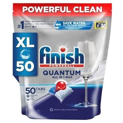 🛍️ Finish 50 Tablets, Powerball Quantum All in 1 Max Dishwasher Tablets |Best ever Clean & Shine | World's #1 Recommended Dishwashing Brand (520g)