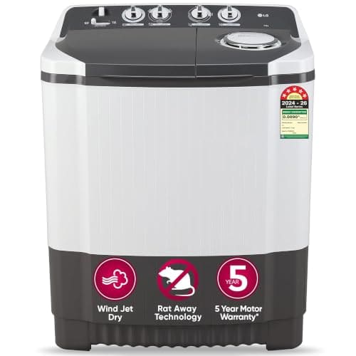 🛍️ LG 7 Kg 5 Star Wind Jet Dry Semi-Automatic Top Loading Washing Machine (P7020NGAZ, Dark Gray, Rat Away Feature)