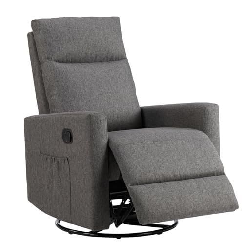 🛍️ Sweetcrispy Swivel Recliner Chair, Rocking Chair Nursery, Glider Rocker Recliner, Nursery Chair with Extra Large Footrest for Living Room, High Back, Upholstered Deep Seat (Deep Gray)